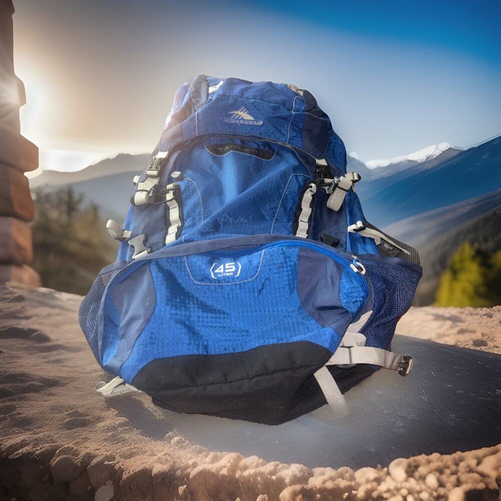 High Sierra Tangent 45 Liter Blue black Backpack Top Loader Read